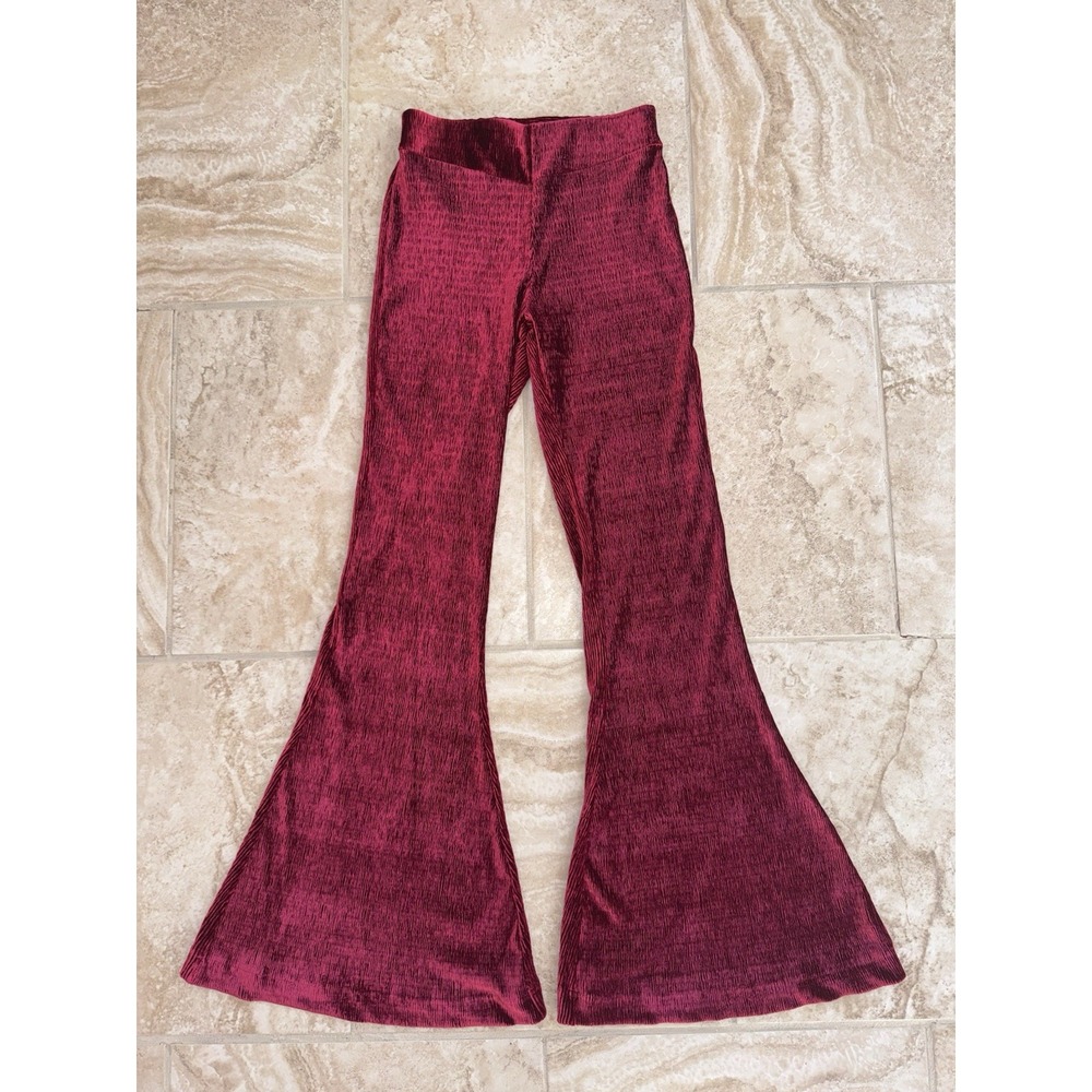 Free People So Charming Cranberry Velvet High Waisted Flare Leg Pants Size XS - Picture 2 of 10